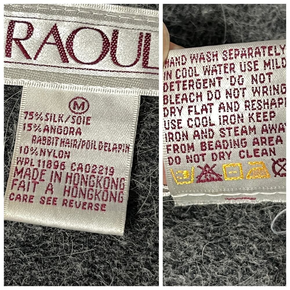 Raoul VINTAGE Gray Silk Angora Sweater Womens Sz M Beaded Sequins Long Sleeve - Picture 10 of 10